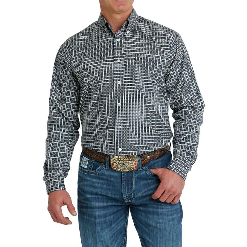 Cinch Navy Printed Long Sleeve Button-Down Men's Shirt