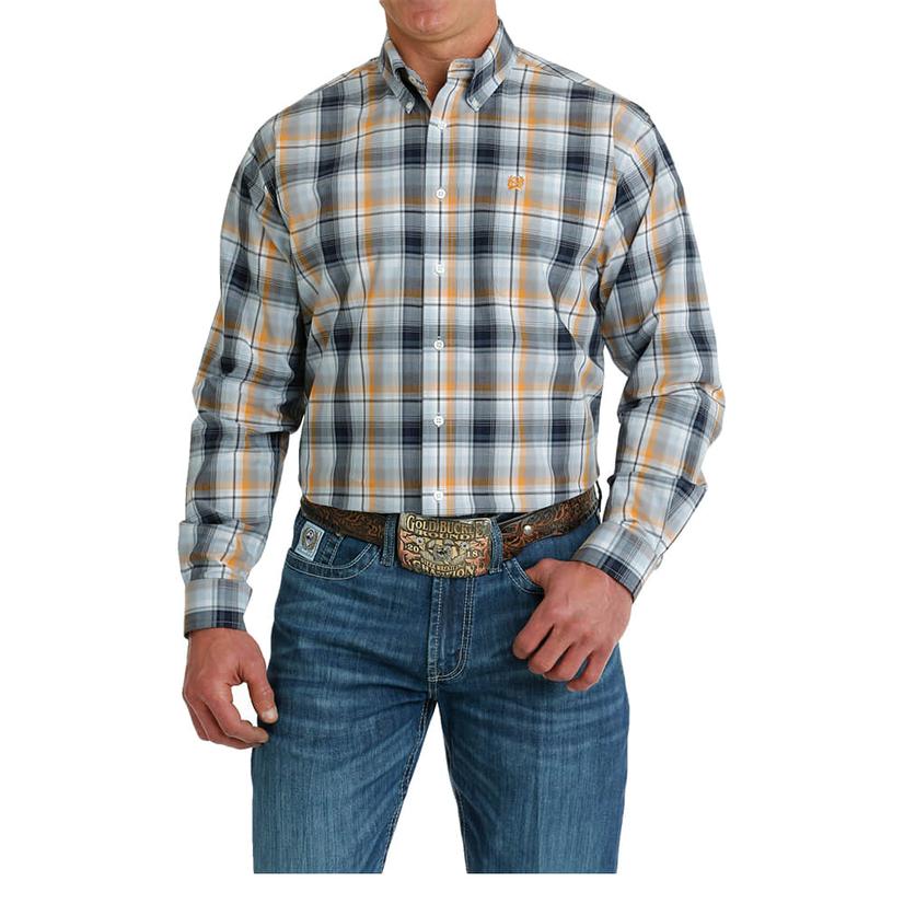 Cinch Blue Yellow Plaid Long Sleeve Button-Down Men's Shirt