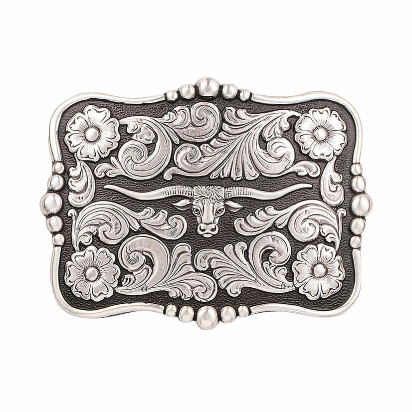 Nocona Floral Longhorn Silver Buckle