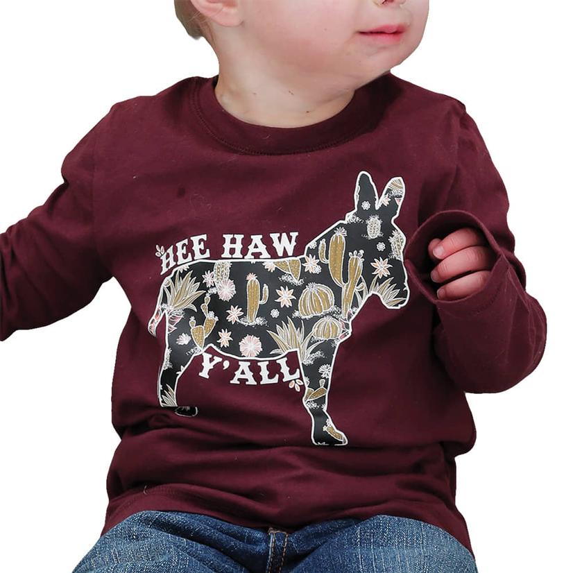 Cruel Girl Maroon Hee-Haw Long Sleeve Toddler Girl's Shirt