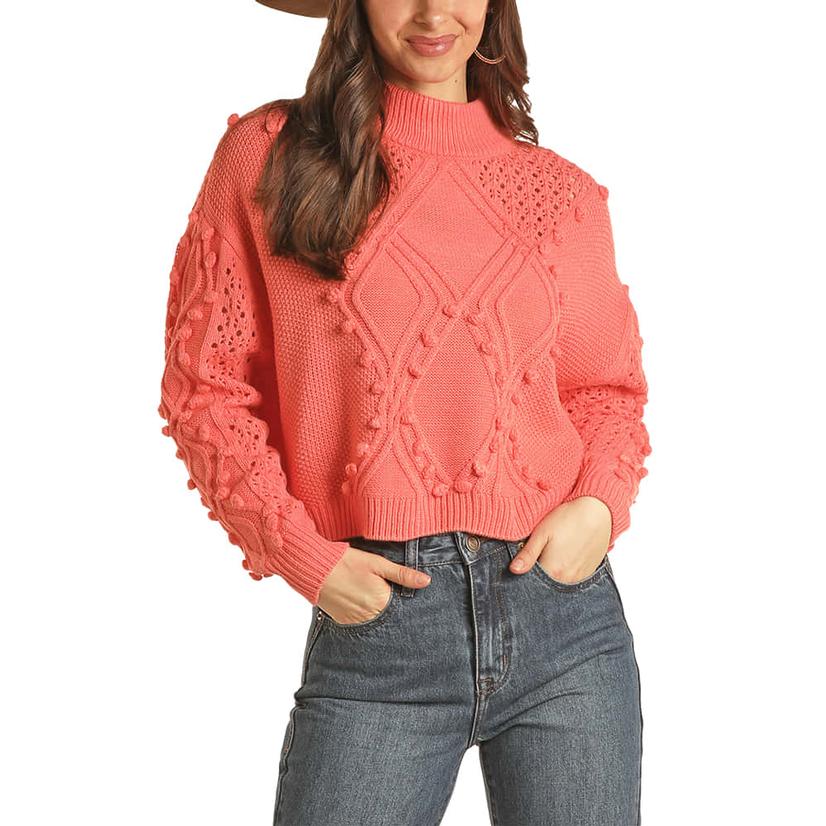 Rock and Roll Cowgirl Ladies Coral Knots Sweater