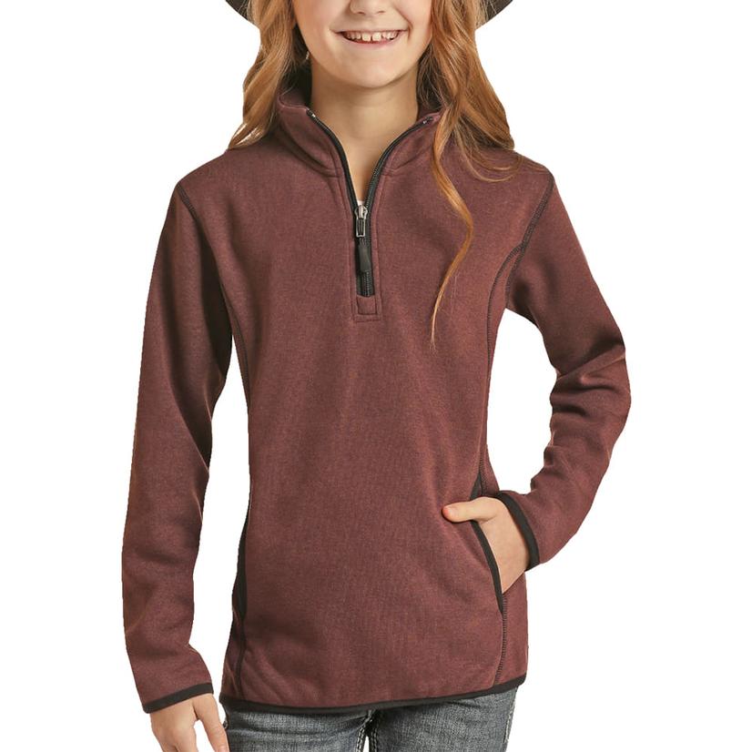 Powder River Plum Heather Knit Quarter Zip Girls Pullover