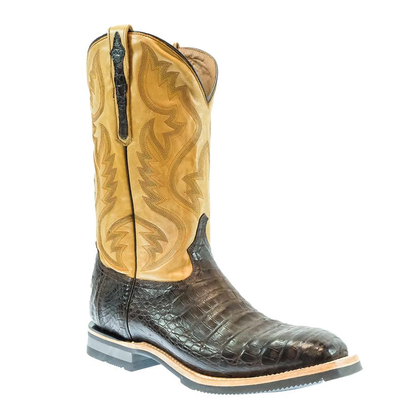 Lucchese Tan Rowdy Caiman Antique Chocolate Men's Boots