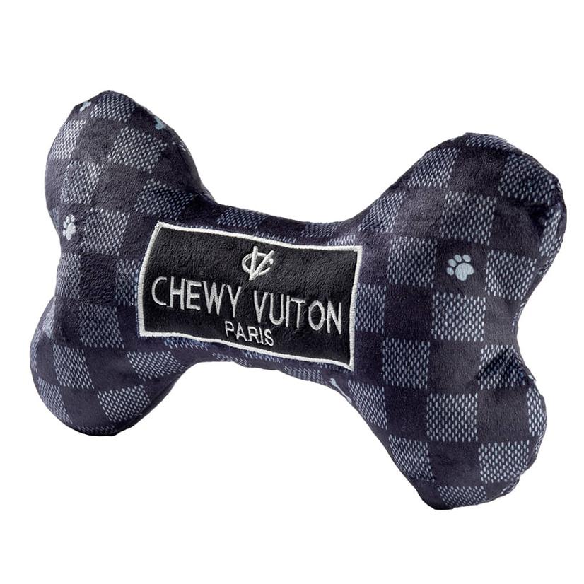 Haute Diggity Dog Black Checker Chewy Vuiton Bone Squeaker Large Dog Toy