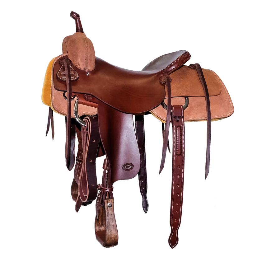 STT Half Natural Roughout Half Mahogany Slick out 2-Tone Cutting Saddle - 8" Swell