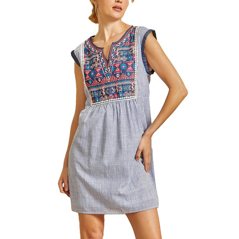 Savanna Jane Denim Blue Embroidered Women's Dress