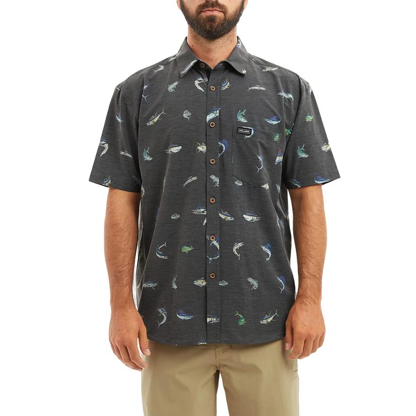 Pelagic Dockside Stretch Woven Black Short Sleeve Men's Shirt