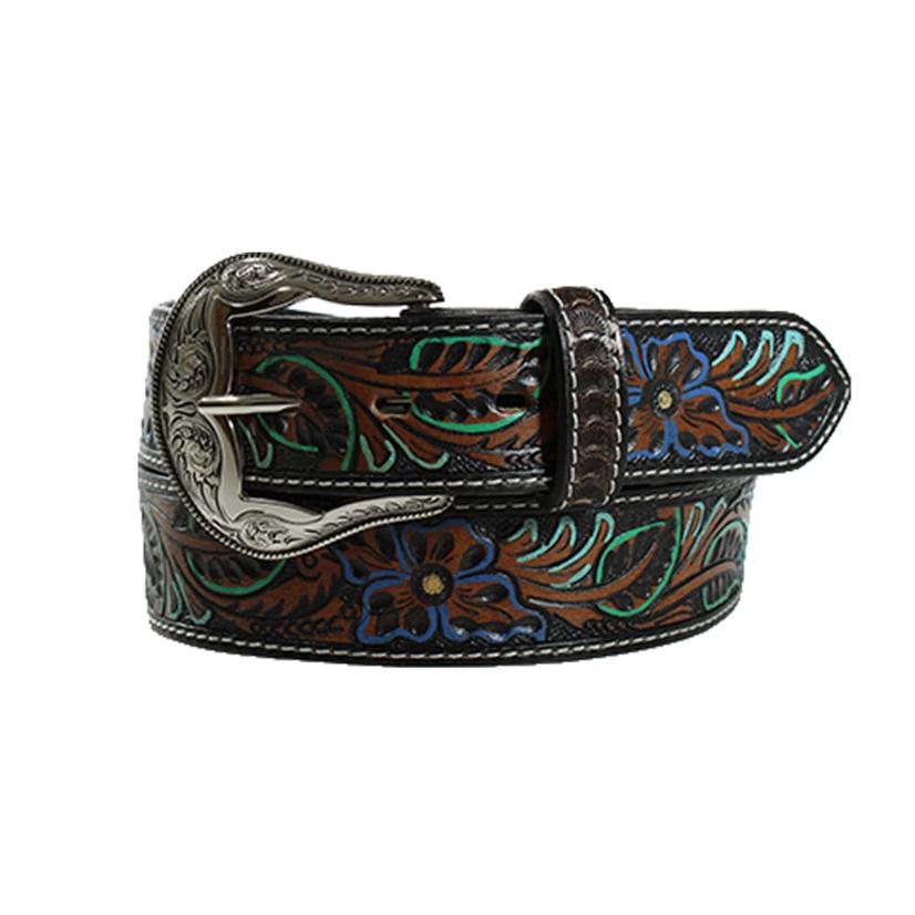 Nocona Brown Floral Tooled Women's Belt