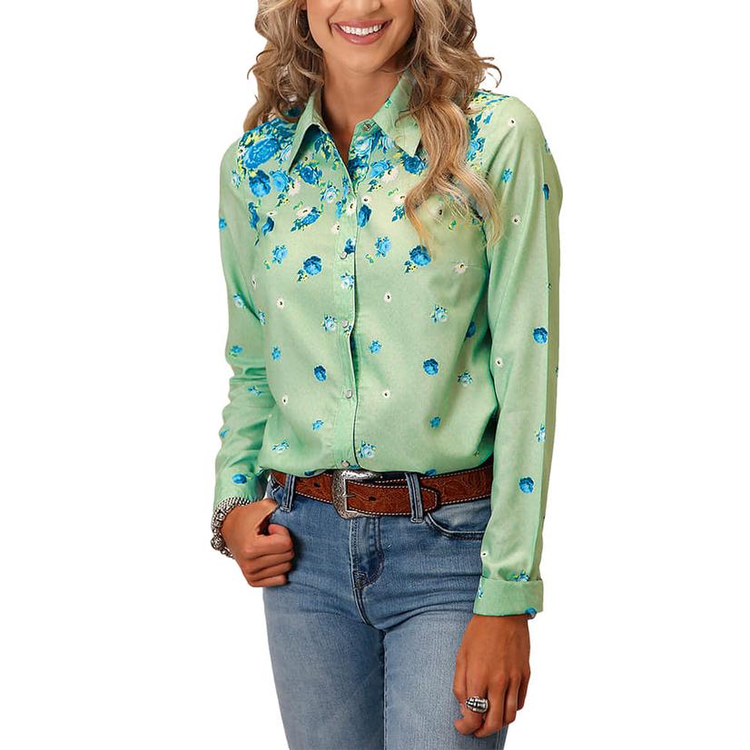 Roper Sage and Blue Floral Long Sleeve Women's Shirt