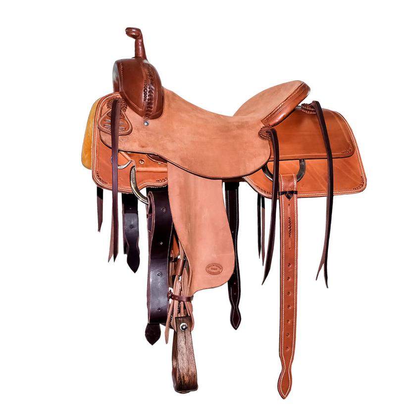 STT Half Natural Roughout Half Slickout Half Dot Border Ranch Cutter Saddle