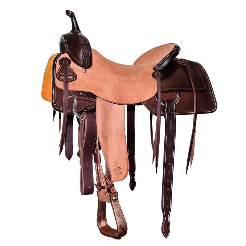 STT Half Natural Roughout Half Walnut Slickout Half Dot Border Cutting Saddle