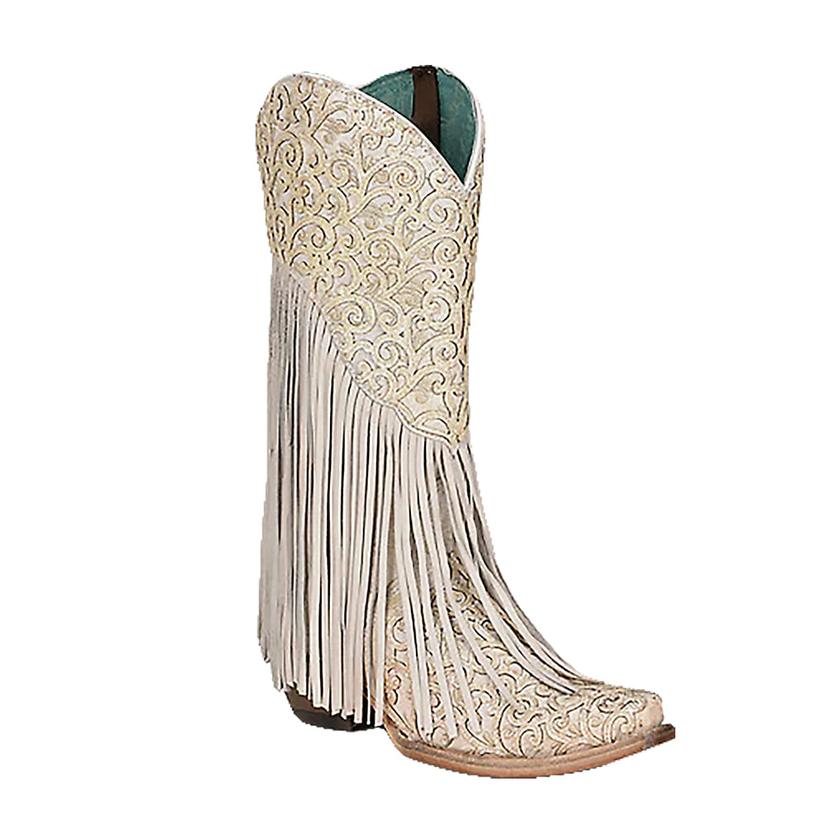 Corral White Fringe Leather Women's Boot