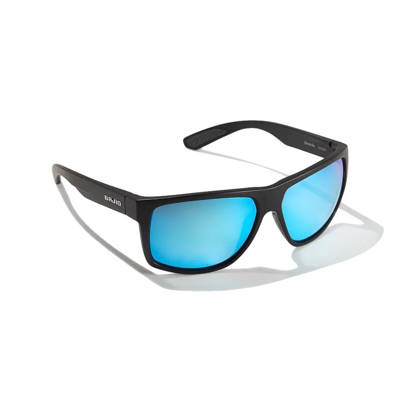 Bajio Boneville Matte Black with Blue Lens Sunglasses