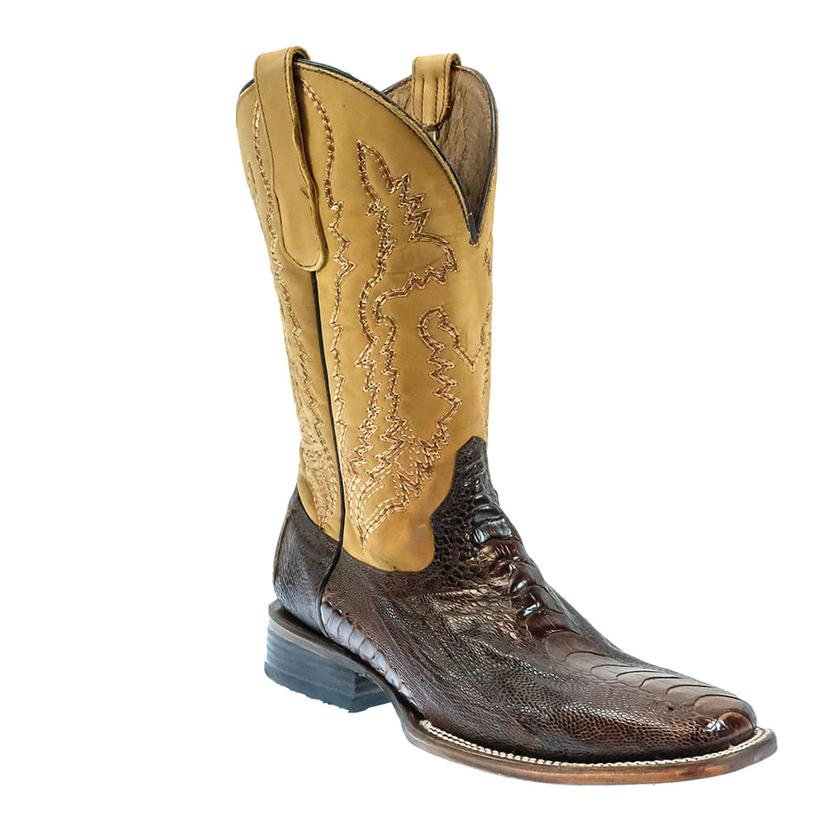 Circle G Brass Yellow Ostrich Wide Square Toe Men's Boot