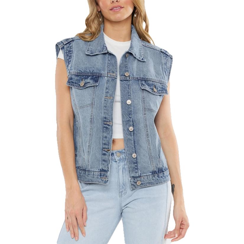 Kancan Joey Medium Wash Women's Oversized 80's Vest