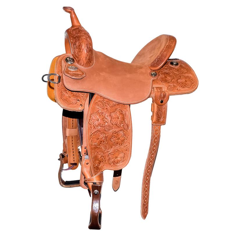 Martin Saddlery 66 BTR Natural Seven-eighths Wyoming Flower Tool 14" Hard Seat Barrel Saddle