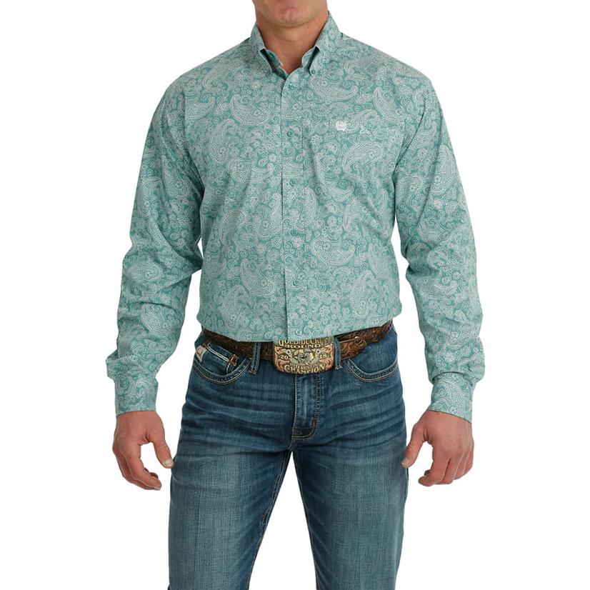 Cinch Turquoise Paisley Long Sleeve Button-Down Men's Shirt