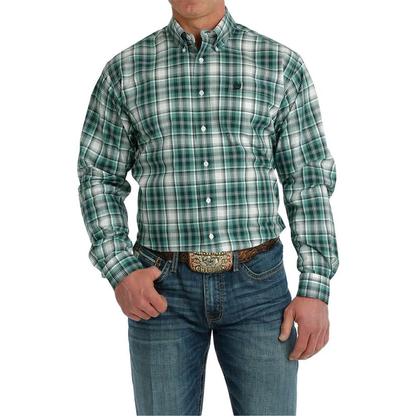 Cinch White Plaid Long Sleeve Button-Down Men's Shirt