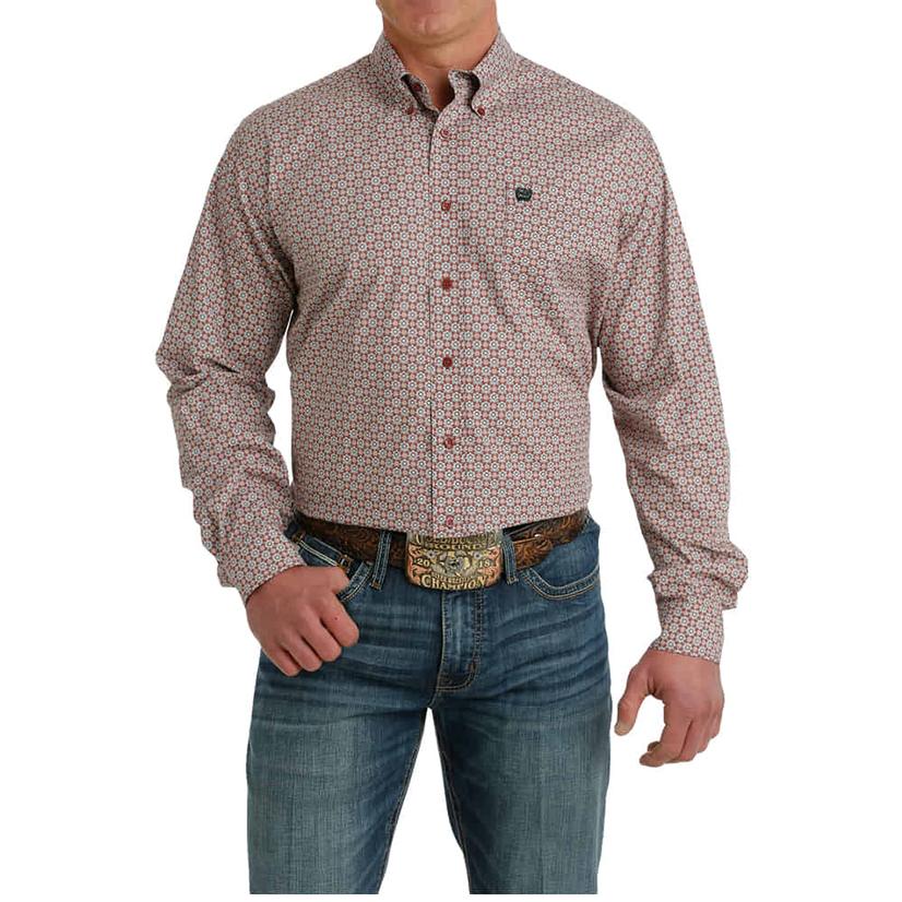 Cinch Burgundy Printed Long Sleeve Button-Down Men's Shirt