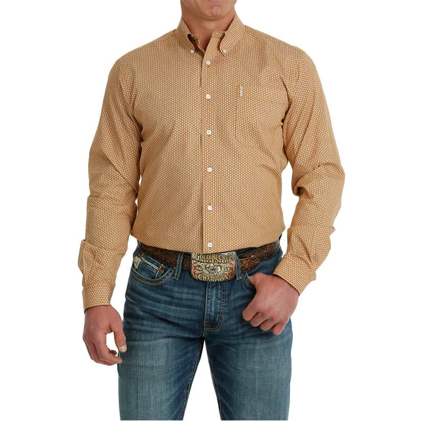 Cinch Modern Fit Brown Printed Long Sleeve Button-Down Men's Shirt