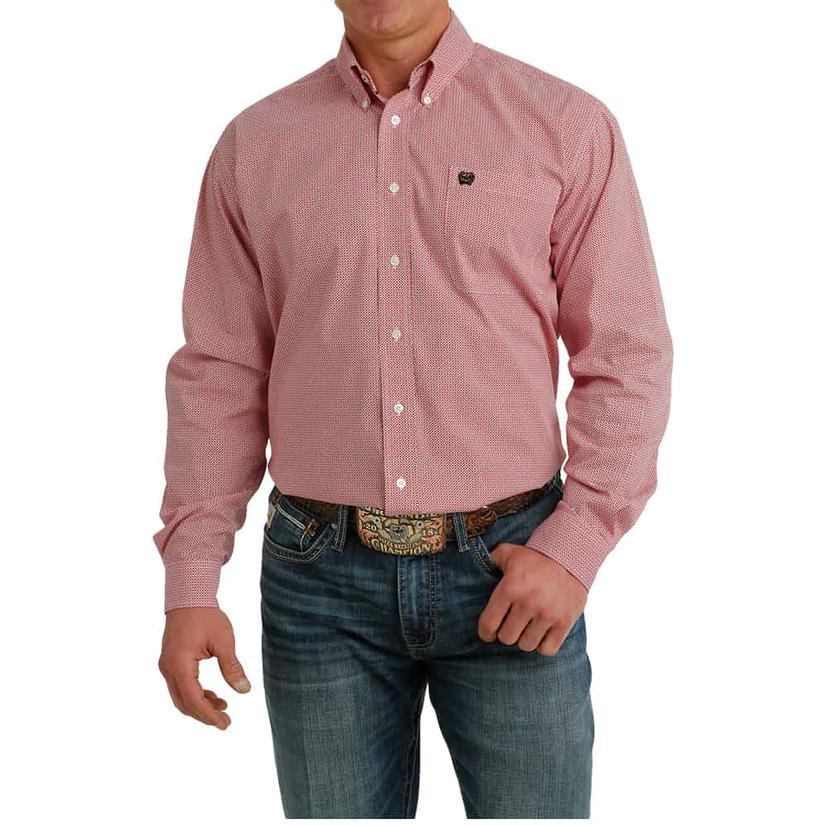 Cinch Printed Red Long Sleeve Button-Down Men's Shirt