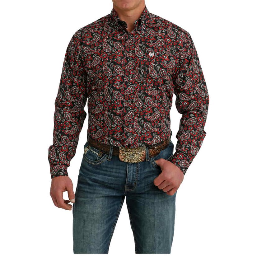 Cinch Paisley Black Long Sleeve Button-Down Men's Shirt