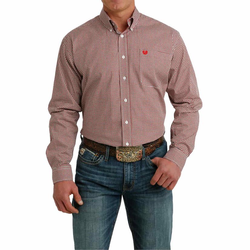 Cinch Printed White Long Sleeve Button-Down Men's Shirt