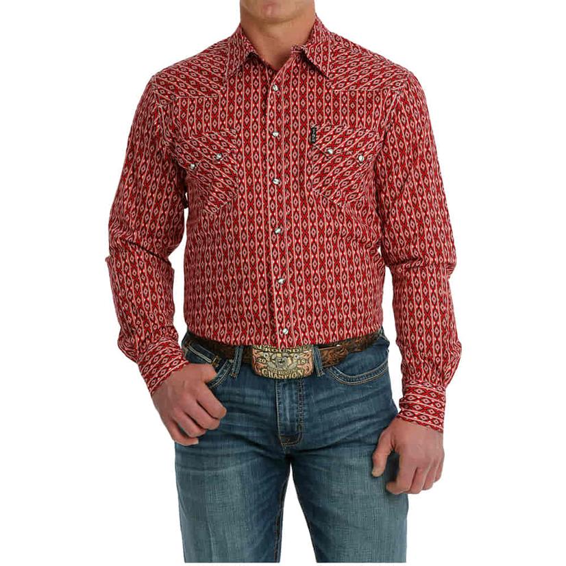 Cinch Modern Fit Red Long Sleeve Snap Men's Shirt