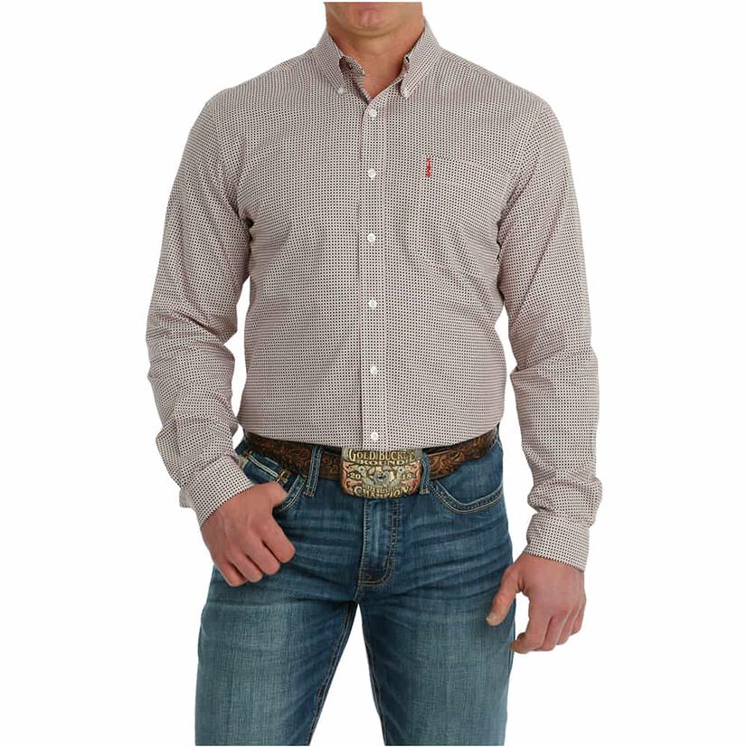 Cinch Modern Fit White Printed Long Sleeve Button-Down Men's Shirt