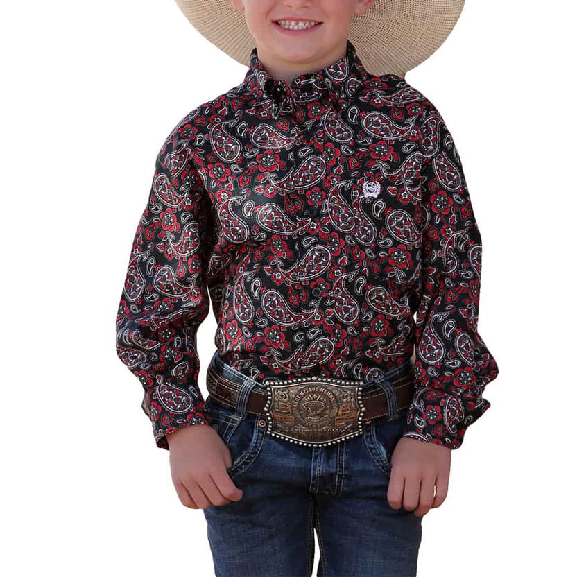 Cinch Printed Black Long Sleeve Buttondown Boys Shirt