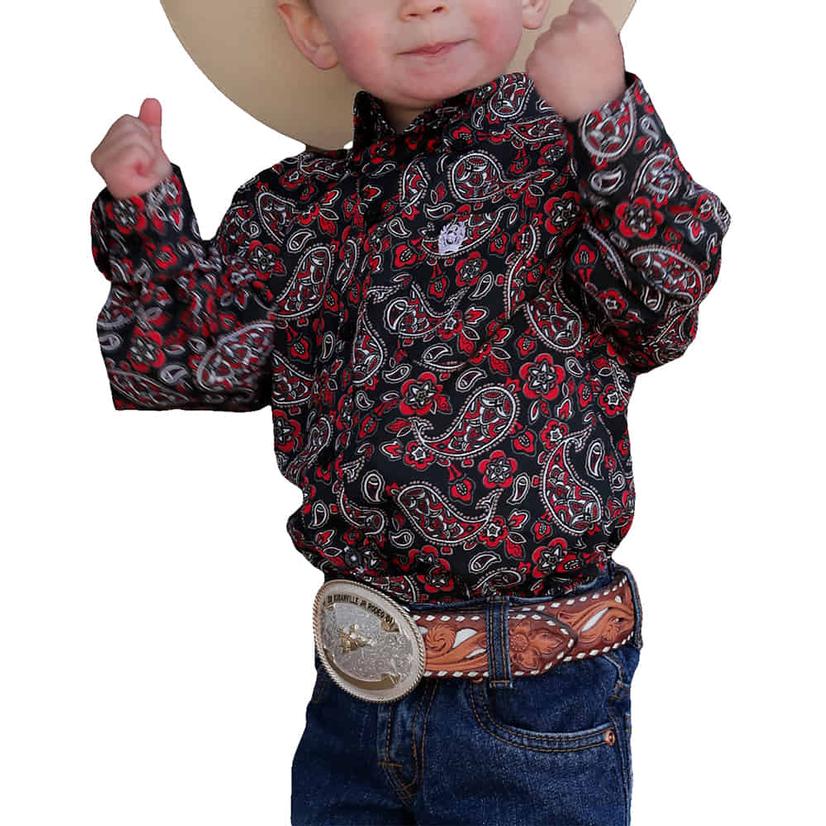 Cinch Printed Black Long Sleeve Buttondown Toddler Shirt