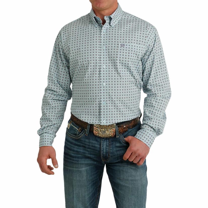 Cinch Blue Printed Men's Long Sleeve Button-Down Shirt