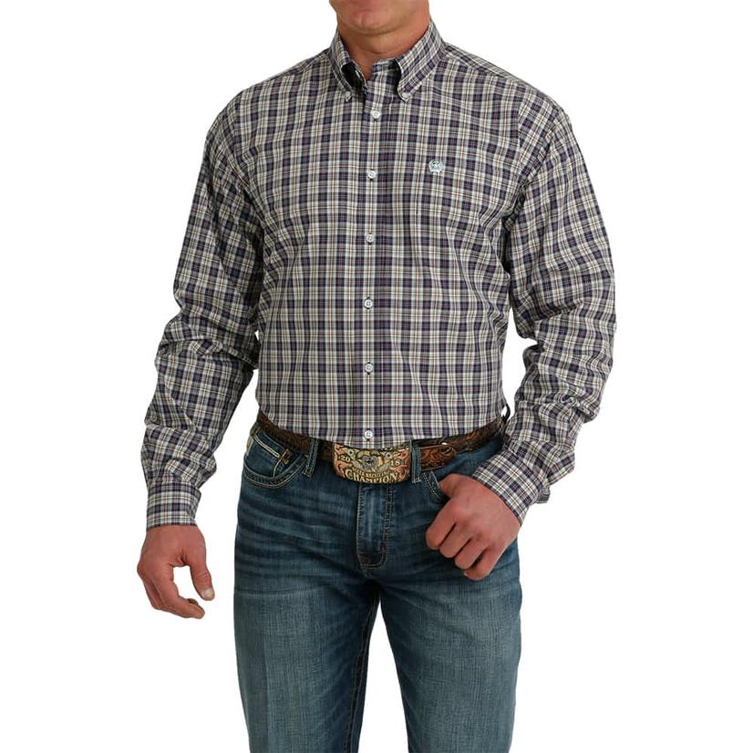 Cinch Plaid Purple Men's Long Sleeve Button-Down Shirt