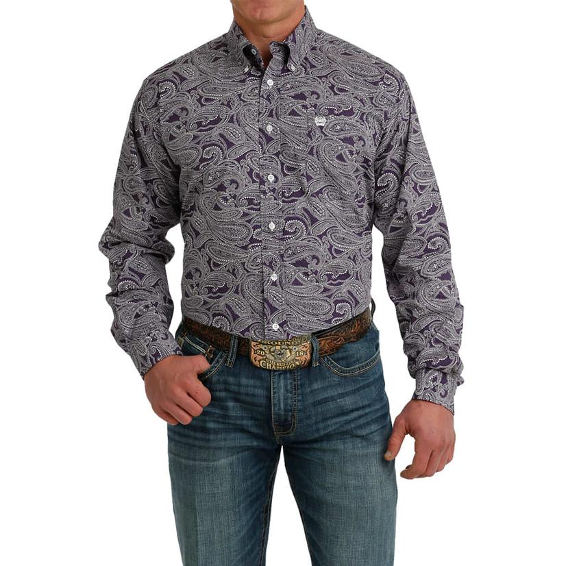 Cinch Paisley Print Men's Long Sleeve Button-Down Shirt