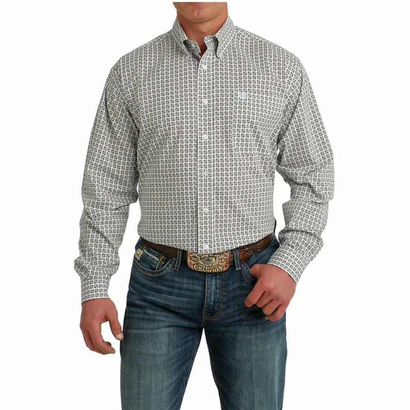 Cinch White Printed Men's Long Sleeve Button-Down Shirt