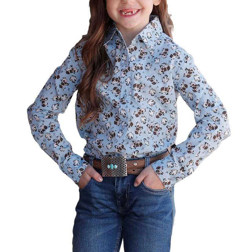 Cruel Girl Blue Cow Print Girls Long Sleeve Shirt