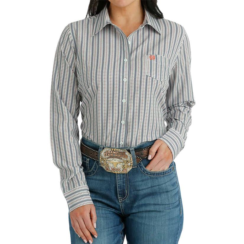 Cinch ARENAFLEX Multicolored Print Striped Long Sleeve Buttondown Women's Shirt