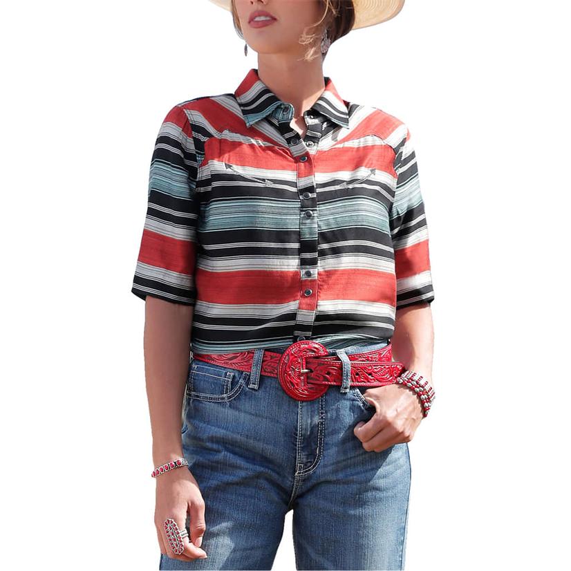 Cruel Girl Serape Western Short Sleeve Snap Women's Shirt