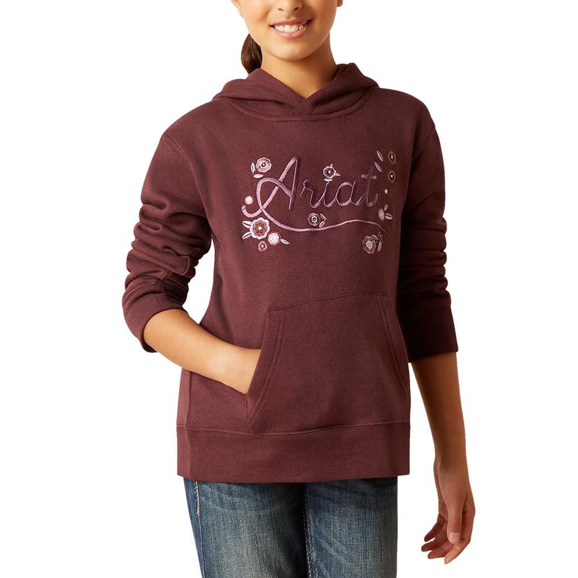 Ariat Floral Logo Maroon Girl's Hoodie