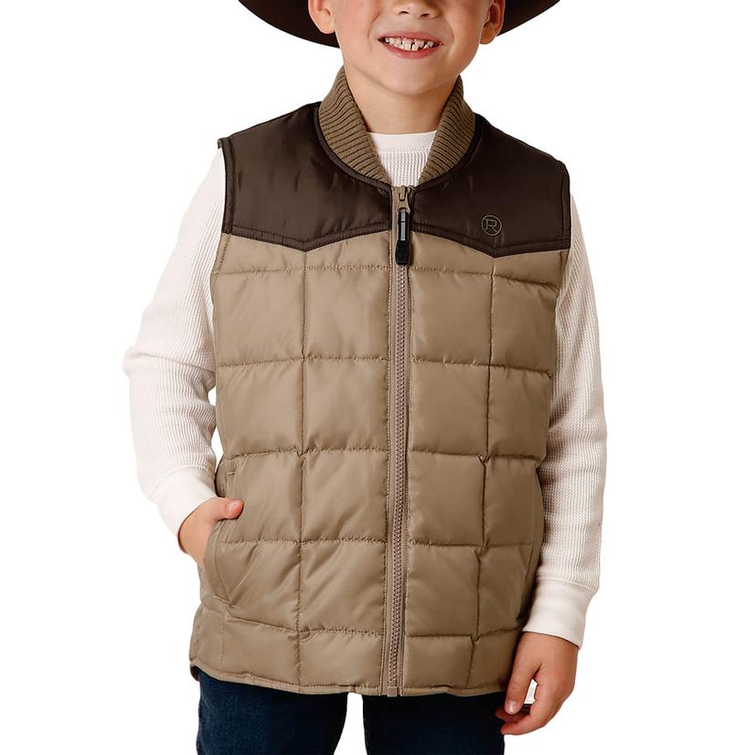 Roper Boy's Down Yoke Two Tone Brown Vest