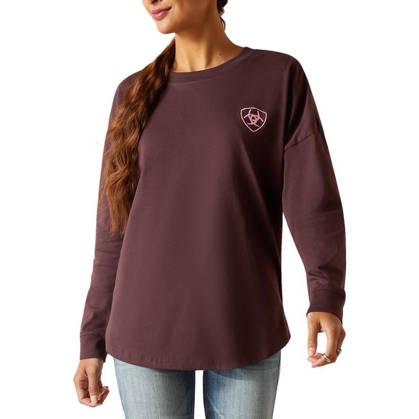 Ariat Script Logo Brown Long Sleeve Crew Neck Women's Shirt