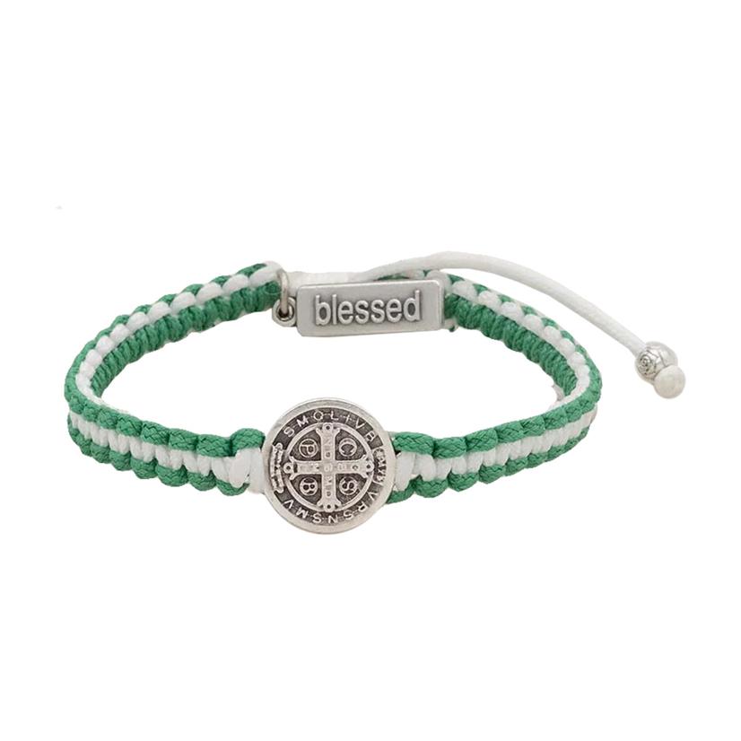 My Saint My Hero Green and White School Spirit Blessing Bracelet