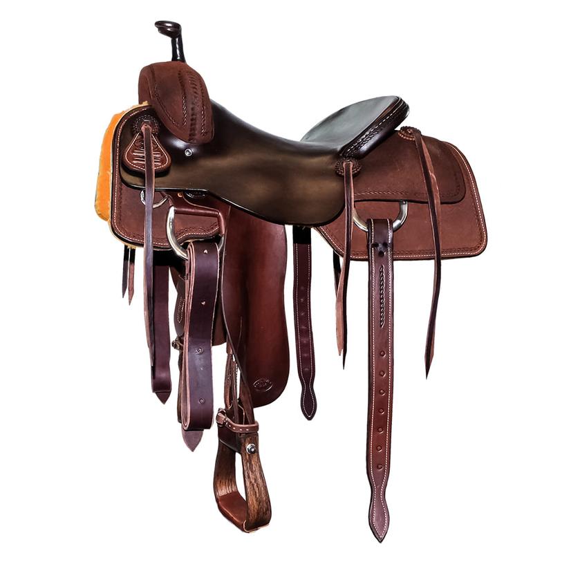 STT Half Walnut Roughout Half Slickout Rope Border Ranch Cutter Saddle