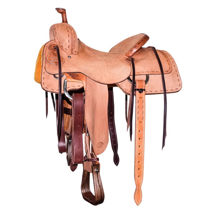 STT Natural Full Roughout Half Buckstitch Border Ranch Cutter Saddle