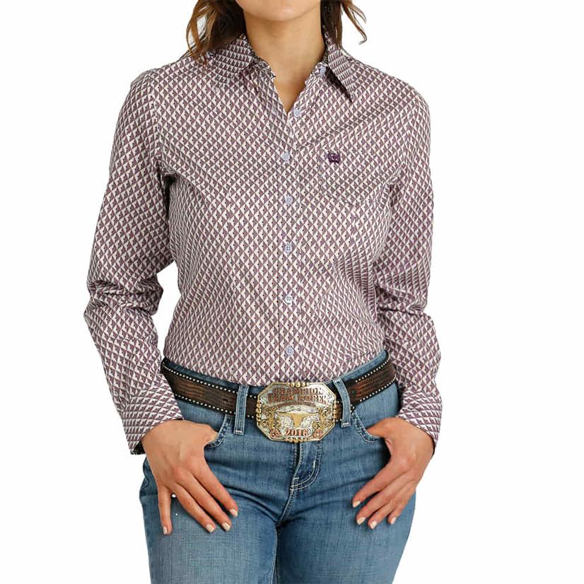 Cinch Purple Geo Print Long Sleeve Button-Down Women's Shirt