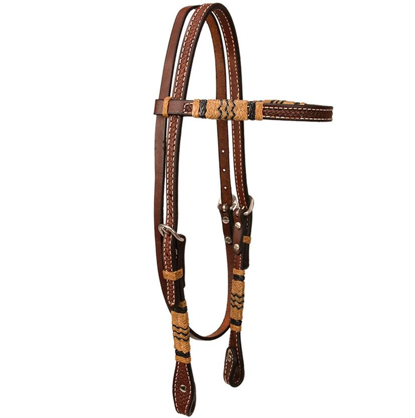 Browband Headstall with Braided Rawhide and Dark Oiled Leather