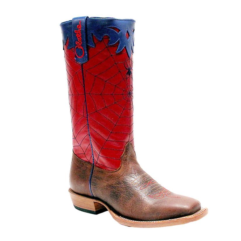 Olathe Red and Blue Spider Web Toasted Bison Youth Boots