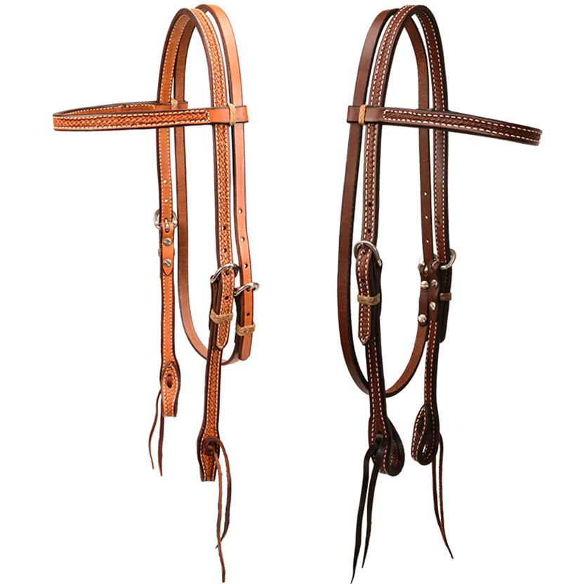 STT Browband Headstall with Basketweave Tooled Leather