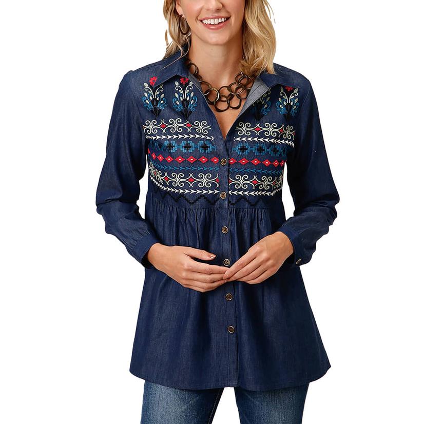 Roper Navy Embroidered Denim Women's Tunic