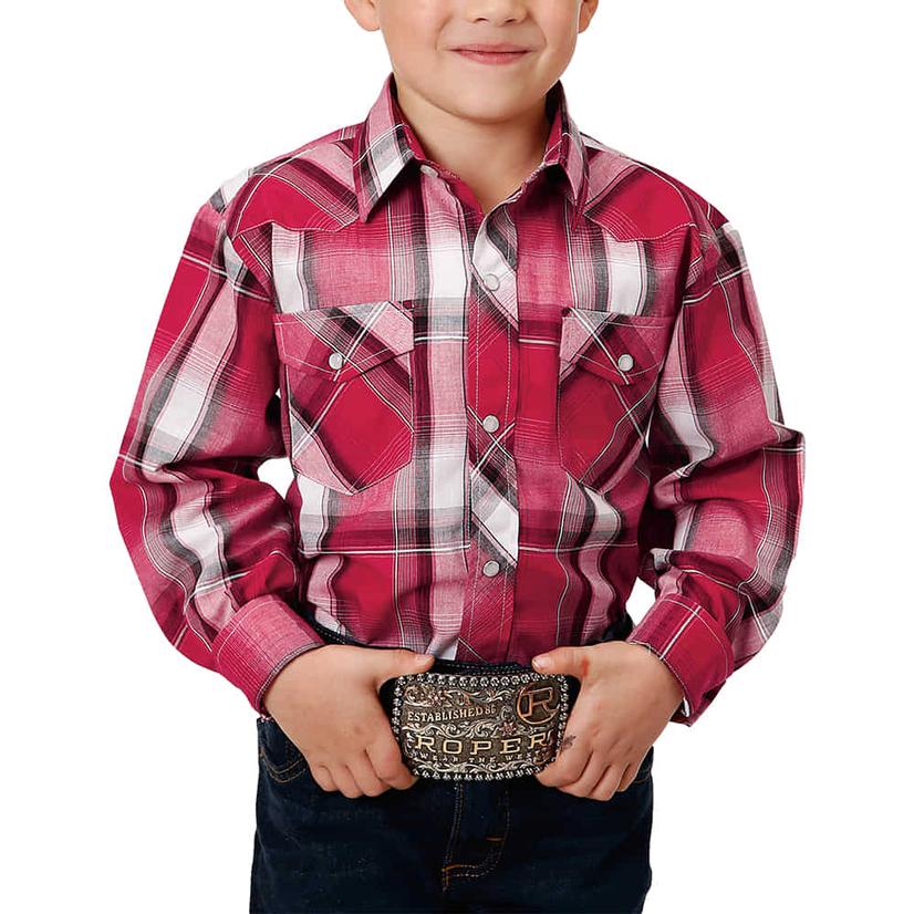 Roper Red Plaid Long Sleeve Snap Boy's Shirt